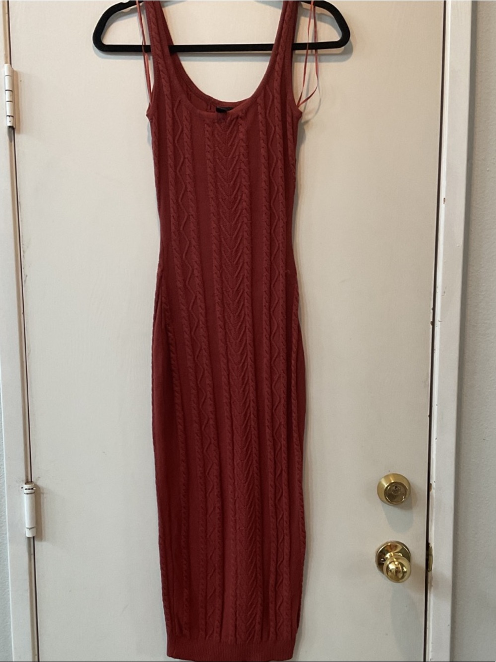 Windsor Sleeveless Cable-Knit Maxi Dress in Brick Red